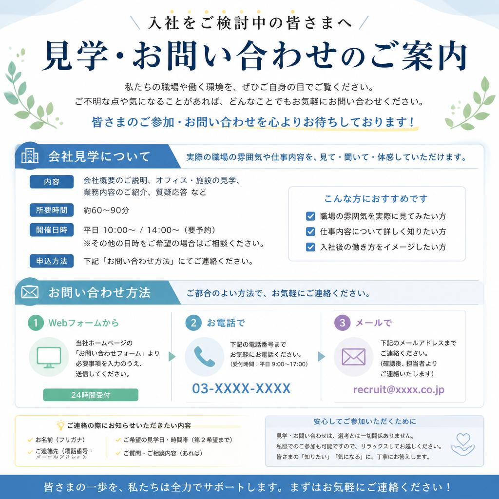 まずは見学を！お気軽にお問い合わせを